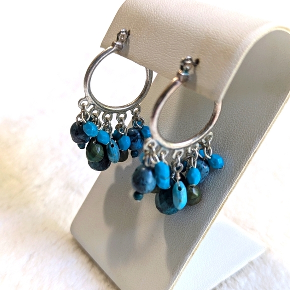 Vintage Blue/Turquoise Colored Acrylic Bead Drop Pierced Earrings - Picture 2 of 7